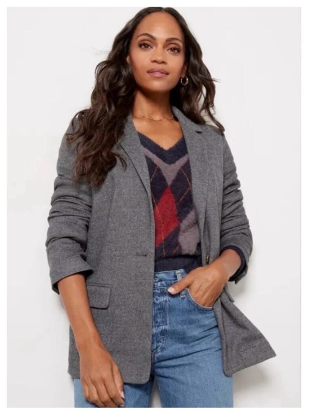 Faherty Dream Flannel Blazer Women's Size Medium Grey Organic Cotton